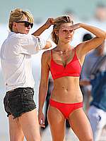 Elyse Knowles In Red Bikini Beach Photoshoot