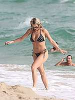 Rita Ora In Polka Dot Bikini On A Beach